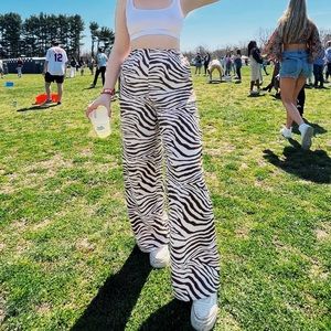Flowy High Waisted Zebra Print Wide Leg Pants